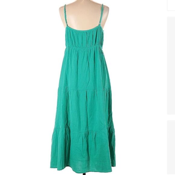Rails 100% Organic Cotton Gauze Teal Blue Green Tiered Cami Maxi Blakely Dress L - Picture 3 of 9